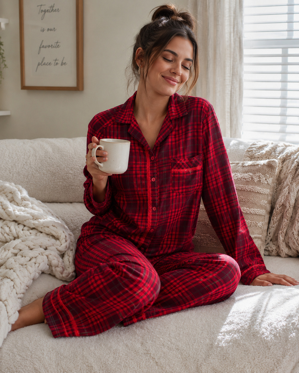 Victoria's Secret PINK Red Plaid Sleepwear Set Cotton Modal Pajama Women's Small
